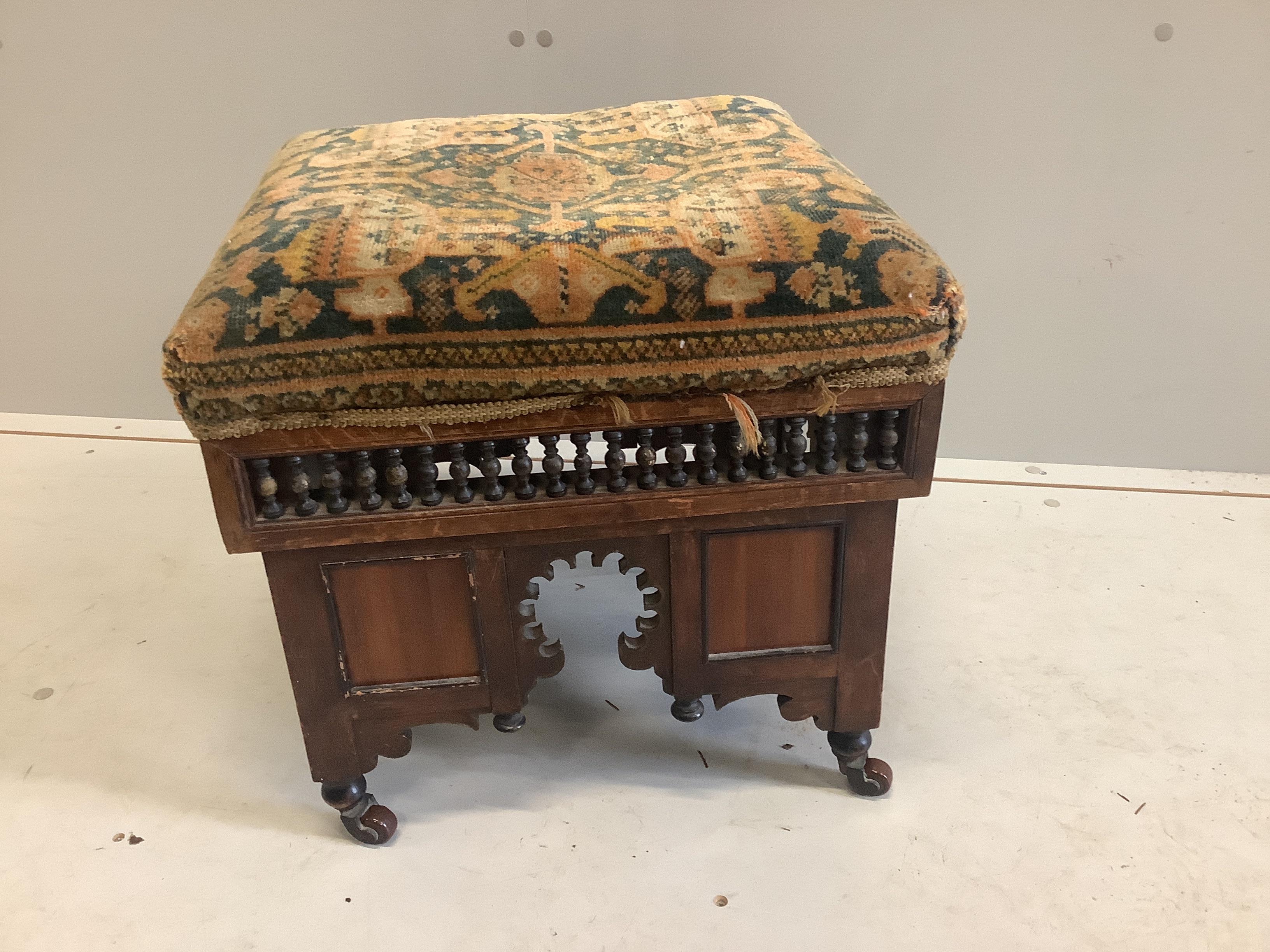 A square Moorish hardwood dressing stool, width 45cm, height 42cm